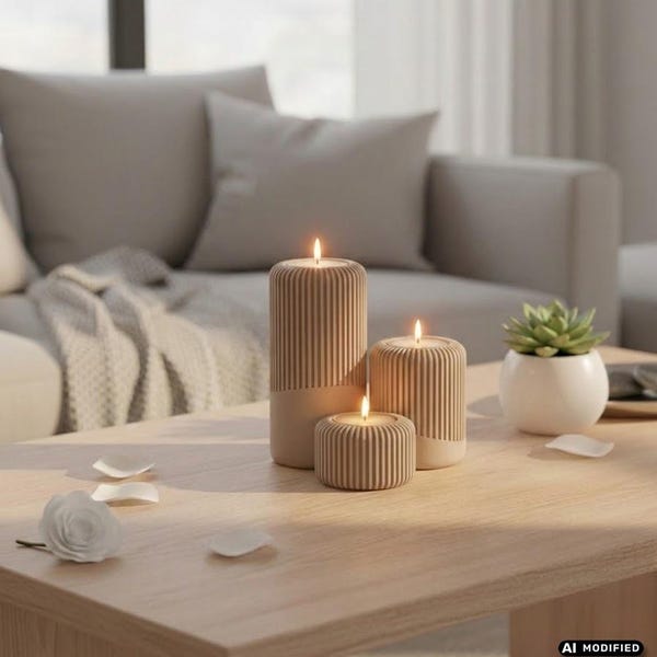 Geriffelte Teelichthalter | Recyceltes PLA | Modernes Design | Nachhaltig | 3D-Druck Teelichthalter | Umweltbewusste Deko