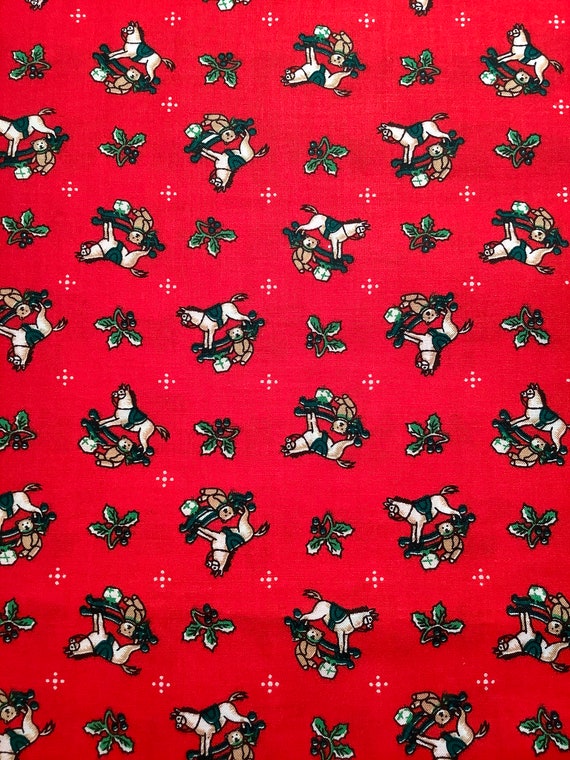 Fabric1 Yard 44/45 Cotton Red Christmas Print With Etsy
