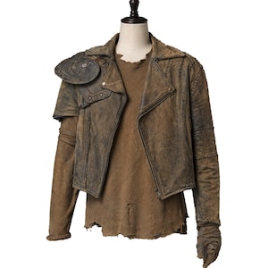 Chaqueta de cuero estilo páramo desgastado inspirada en Mad Max para cosplay
