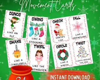 Actividad de movimiento navideño / 24 tarjetas imprimibles (descarga digital)