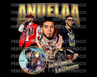 May include: A graphic design featuring three men with the word "ANUELAA" in gold letters at the top. The image includes the text "Real Hasta La Muerte" and "La Muerte" in white letters on a black background.