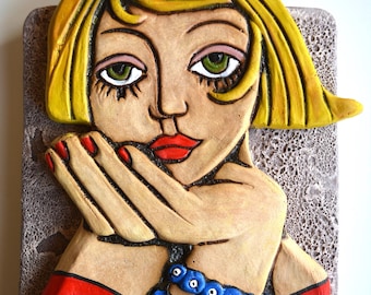 3D Abstract Female Figure Sculpture – Handmade Ceramic Wall Hanging
