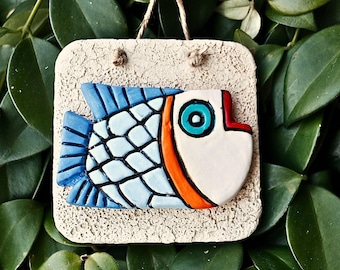Handmade 3D Ceramic Fish Wall Art – Coastal Sculpture Wall Decor for Modern Home