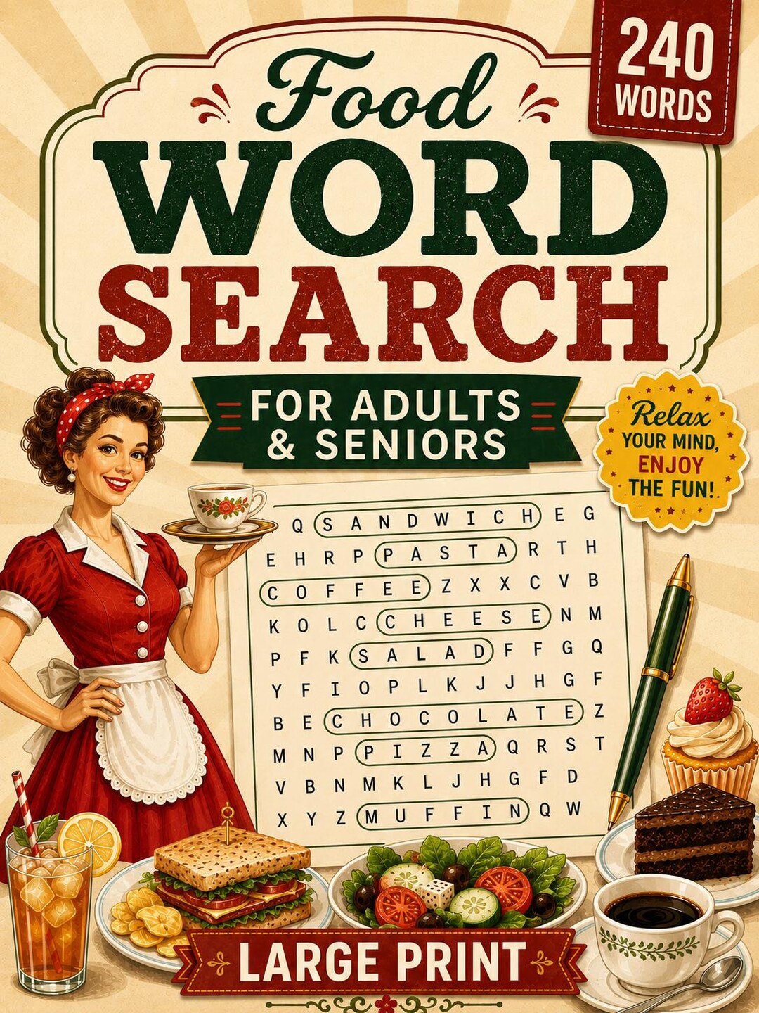 Sopa de letras de comida para adultos: Rompecabezas con letra grande y ...