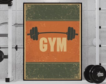 Póster retro de gimnasio / Lámina vintage de barra de pesas / Decoración de pared para motivar al fitness