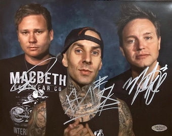 Fotografía autografiada de 8x10 pulgadas de Blink 182: Travis Barker, Tom DeLonge, Mark Hoppus (con certificado de autenticidad).