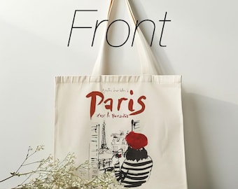 Paris Sketch Cotton Canvas Tote Bag | Eiffel Tower Design
