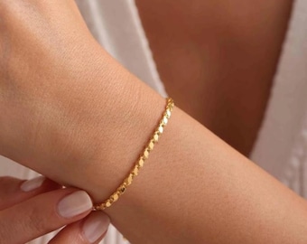 14K Gold 2 mm Spiegel Kettenarmband, Zierliches Gold Armband, Minimalistischer Alltags Schmuck, stapelbar Gold Ketten Armband, Geschenk für Sie