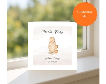 Hello Baby Personalised Newborn Card, Boy Girl Neutral Gift