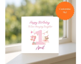 Personalised 1st Birthday Card for Girl, Custom Name Age One Keepsake, Daughter Niece Granddaughter