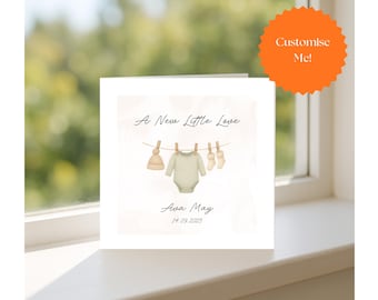 A New Little Love Personalised Baby Card, Newborn Boy Girl Neutral Gift