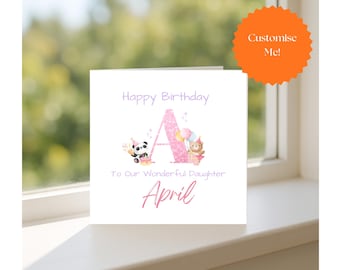 Personalised Initial Birthday Card for Girl, Custom Name Greeting, Daughter Niece Granddaughter
