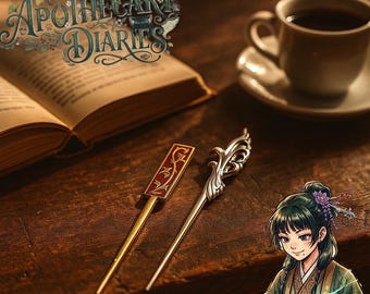 Apothecary Diaries Maomao Hairpin Gold Red Enamel Vine Hair Stick and Silver Ornate Hairpin | Kusuriya no Hitorigoto Anime Hair Accessory