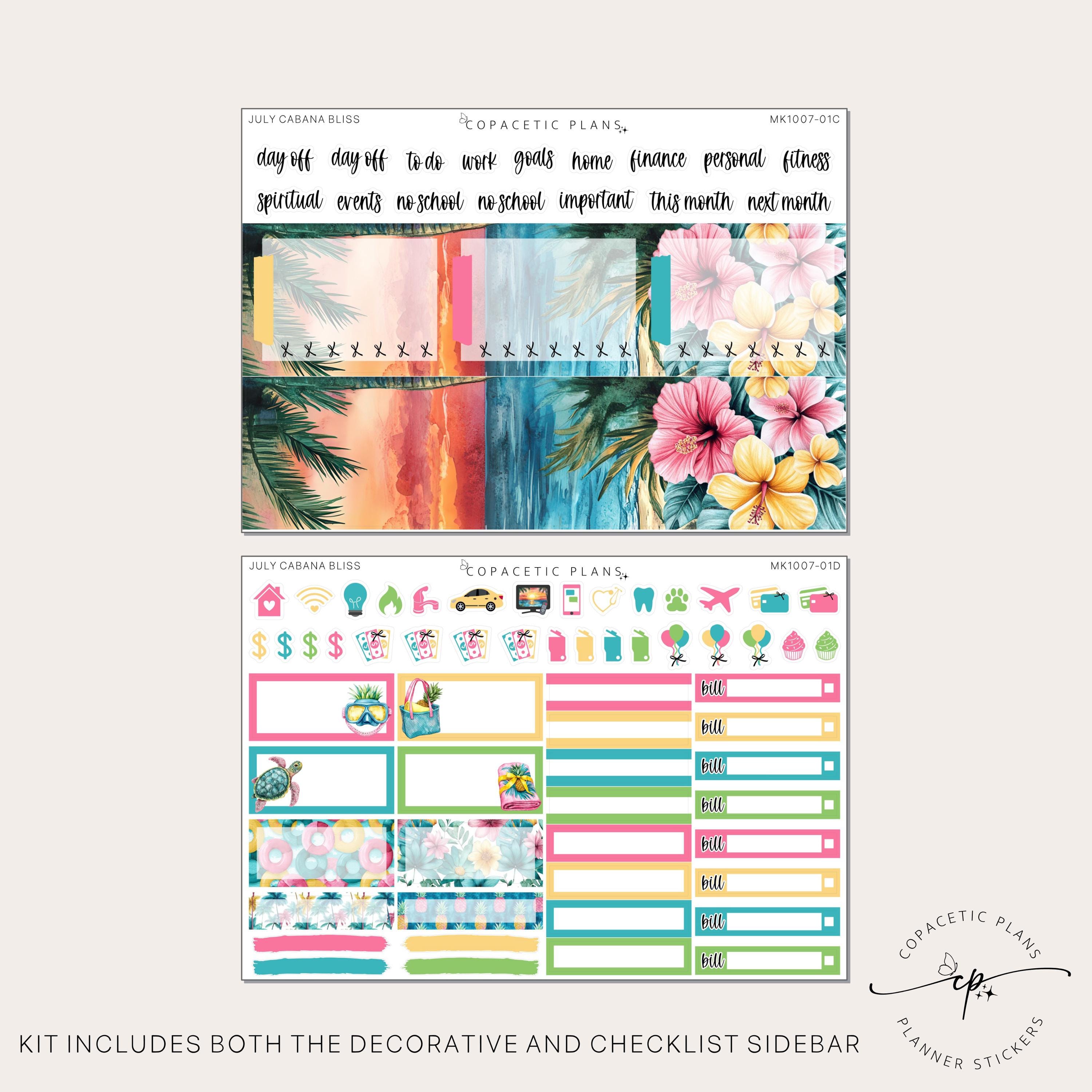 July Cabana Bliss - 7x9 / A5 Wide Monthly Sticker Kit - Foil / Non-foil ...
