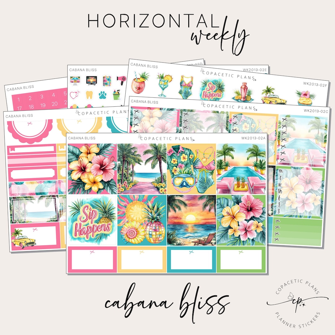 Cabana Bliss - Horizontal Weekly Sticker Kit - Foil / Non-foil - Etsy