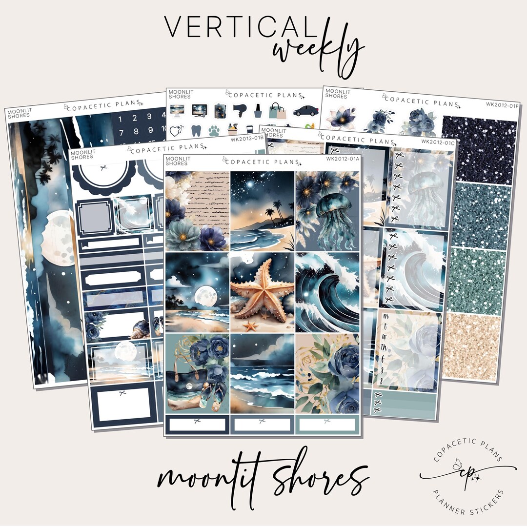 Moonlit Shores - Vertical / A5 Wide Weekly Sticker Kit - Foil / Non ...