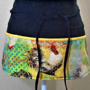 Bohemian Chicken Print Half Apron: Server Utility Apron with 6 Pockets