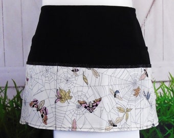 Unique Ghastlie Fabric with Butterflies and Moths - Vendor/Server/Waitress/Utility/Teacher Apron, Half Apron with 6 Pockets"