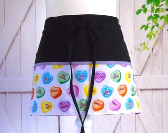 Conversation Hearts, Valentine's Day Attire, Fun Valentines Apron, Vendor/Server/Waitress/Utility/Teacher Apron, Half Apron with 6 pockets