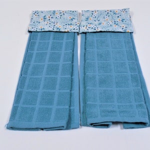 Handmade Hanging Kitchen Towels: Teal Floral Print, Set of 2