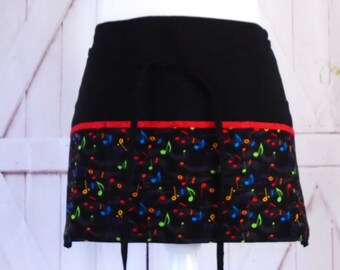 Fashion Tossed Music Notes Novelty Apron,  Vendor/Server/Waitress/Utility/Teacher Apron, Half Apron w 6 pockets