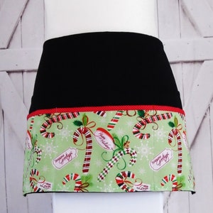 Candy Cane Holiday Half Apron: Light Green Server Apron with Pockets