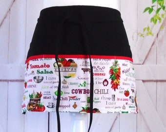 Cowboy Chili, Salsa Apron,  Vendor/Server/Waitress/Utility/Teacher Apron, Half Apron with 6 pockets