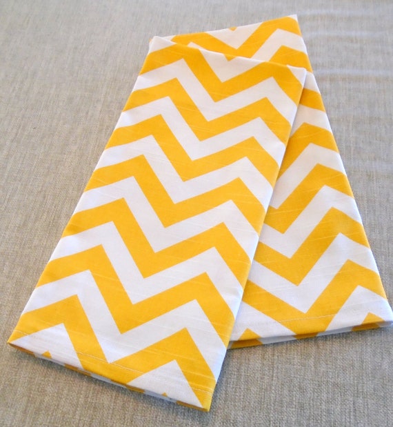 Set of 2 Cotton Kitchen Decorative Tea Towels in Yellow and White Chevron Pattern. Etsy