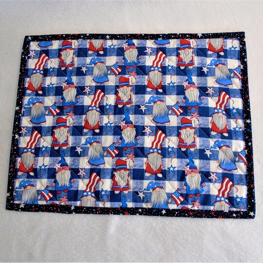 Disover Patriotic Gnome Place mats, Quilted Placemats Set of 2, Farmhouse Place mats, Independence Day, American flag, 4th of July