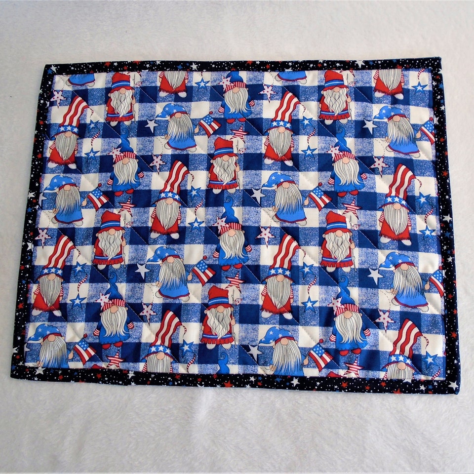 Discover Patriotic Gnome Place mats, Quilted Placemats Set of 2, Farmhouse Place mats, Independence Day, American flag, 4th of July