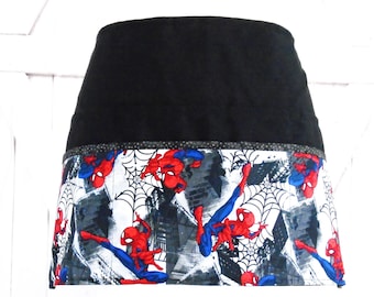 Spider-Man Cotton Fabric, Vendor/Server/Waitress/Utility/Teacher Apron, Half Apron with 6 pockets