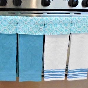 Handmade Hanging Kitchen Towels: Teal Trellis Set of 2