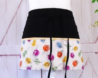 Musical Instruments Novelty Cotton Fabric Apron, Vendor/Server/Waitress/Utility/Teacher Apron, Half Apron w 6 pockets