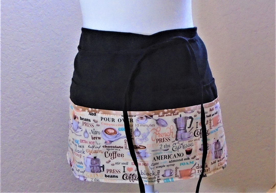 Coffee Themed Half Apron: Server Utility Apron With 6 Pockets - Etsy