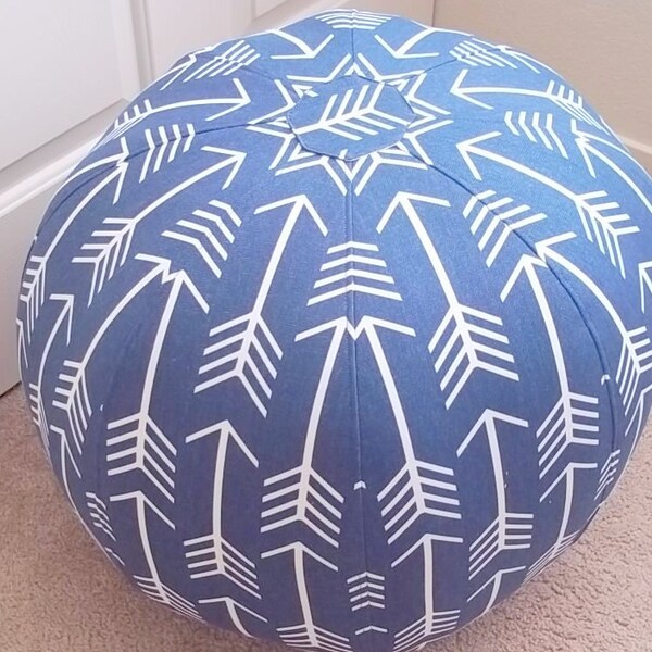 Floor Pouf, Arrow Screen Print on Blue  Medium Weight  Medium Weight Home Decor Fabric