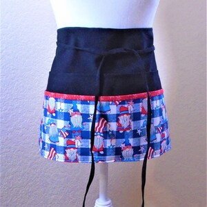 Patriotic Gnome Apron: Red, White, and Blue Half Apron with 6 Pockets