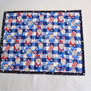 Patriotic Gnome Placemats, Quilted Placemats Set of 2, Farmhouse Place mats, Independence Day, American flag, 4th of July