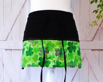 Green Shades of Clover St. Patrick's Day Fabric, Teacher/Vendor/Server Apron - Half Apron with 6 Pockets