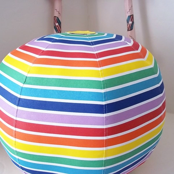 Rainbow Stripe Floor Pouf/Ottoman made of vintage canvas