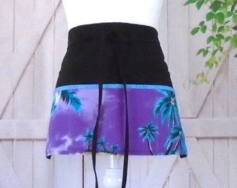 Tropical Print Apron, Featuring Shades of Teal and Purple, Premium Quality Vendor/Server/Waitress/Utility/Teacher, Half Apron with 6 pockets