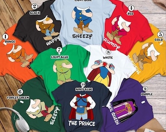 Snow White and Seven Dwarfs Halloween Costume Shirt, Snow White Dwarfs Halloween Matching Shirt, 7 Dwarfs Princess Group Shirt 02