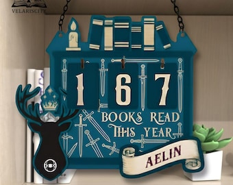 Personalized Book Tracker Sign, Throne of Glass Book Tracker, Books Read This Year Display, Book Lover Gift, Wooden Home Decor BTVLR15 23