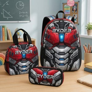 Personalized Optimus Prime Backpack, Custom School Bag, Transformers Lunch Box, Pencil Case Set, Gift for Boy 09