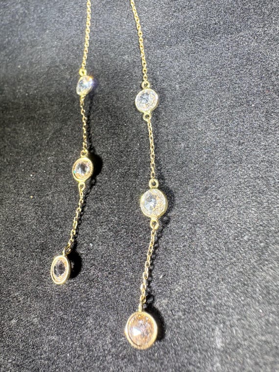 14K Gold Moissanite Dangle Earrings • Bezel Set T… - image 7