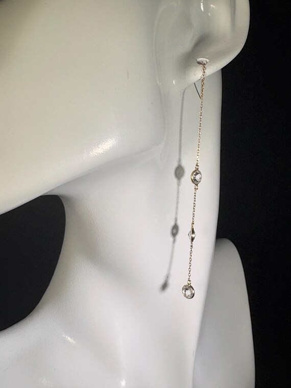 14K Gold Moissanite Dangle Earrings • Bezel Set T… - image 3