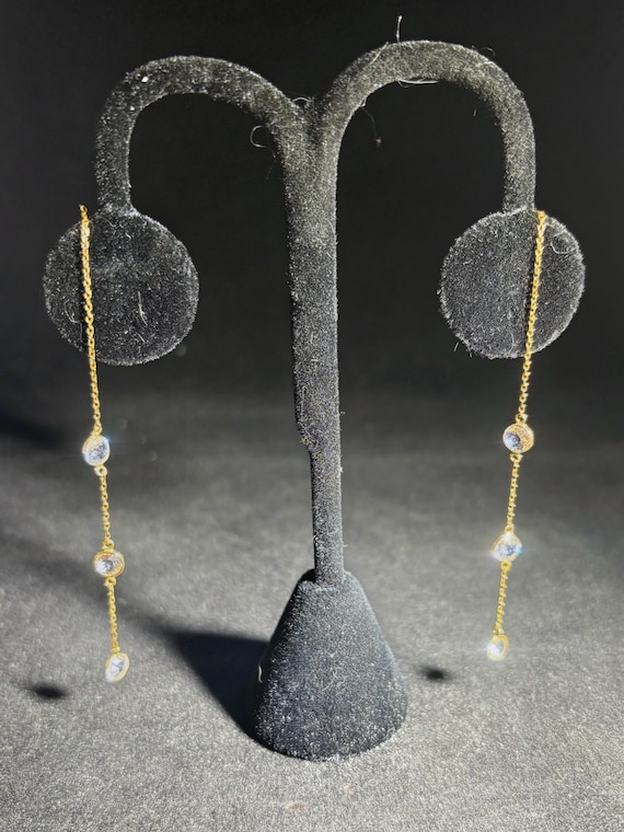 14K Gold Moissanite Dangle Earrings • Bezel Set T… - image 4