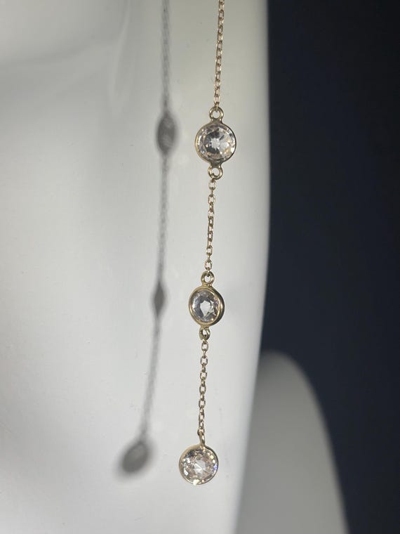 14K Gold Moissanite Dangle Earrings • Bezel Set T… - image 9