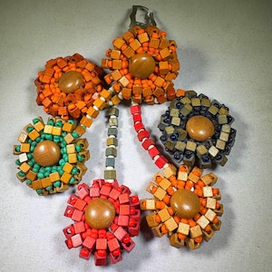 Miriam Haskell Book Piece | Dress Clip | Rare 1940s Unsigned Frank Hess | WWII Wooden Bead Dangle Cluster | Museum Quality |Vintage Costume