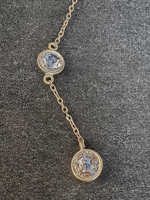 14K Gold Moissanite Dangle Earrings • Bezel Set T… - image 8