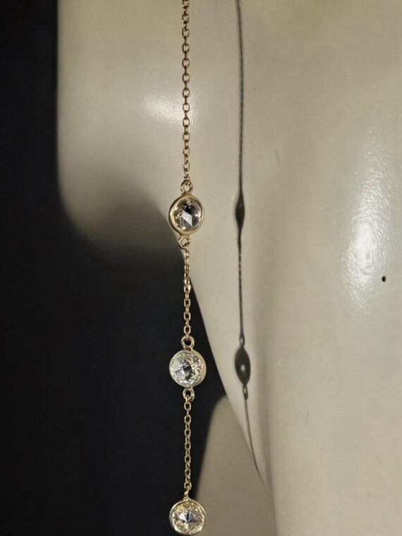 14K Gold Moissanite Dangle Earrings • Bezel Set T… - image 2